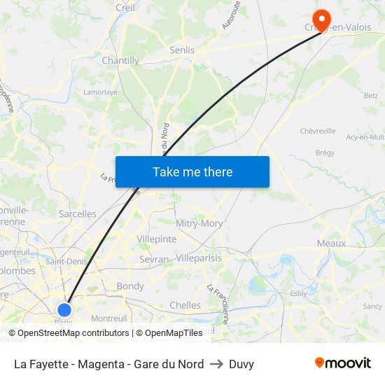 La Fayette - Magenta - Gare du Nord to Duvy map