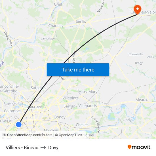 Villiers - Bineau to Duvy map