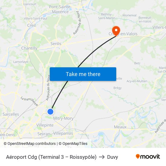 Aéroport Cdg (Terminal 3 – Roissypôle) to Duvy map