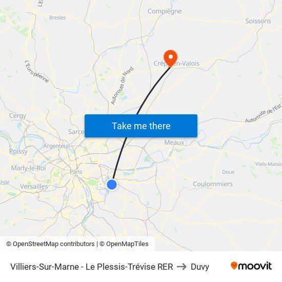 Villiers-Sur-Marne - Le Plessis-Trévise RER to Duvy map
