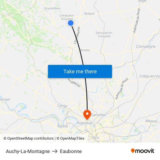 Auchy-La-Montagne to Eaubonne map