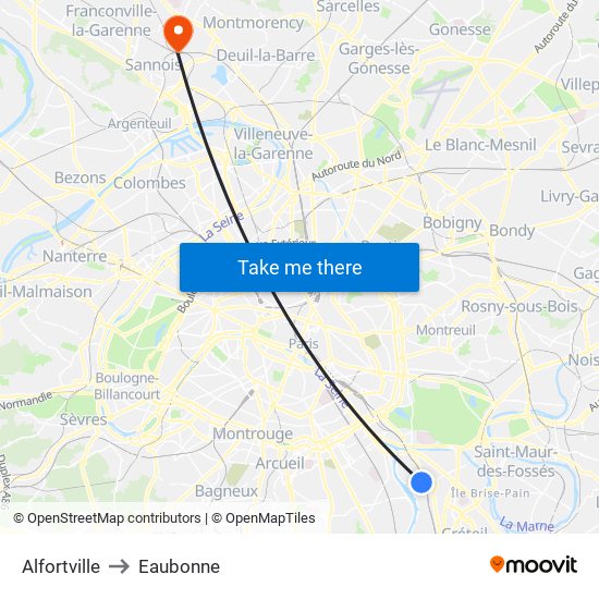 Alfortville to Eaubonne map