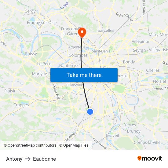 Antony to Eaubonne map