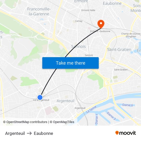Argenteuil to Eaubonne map