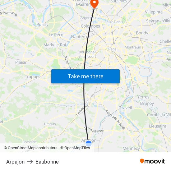 Arpajon to Eaubonne map