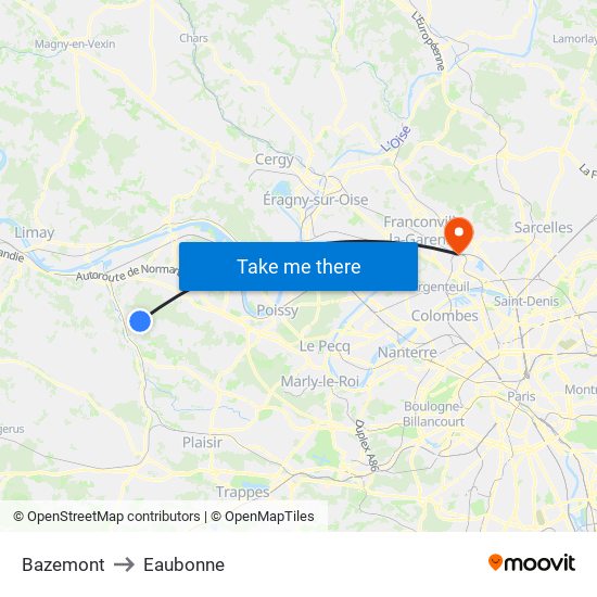 Bazemont to Eaubonne map