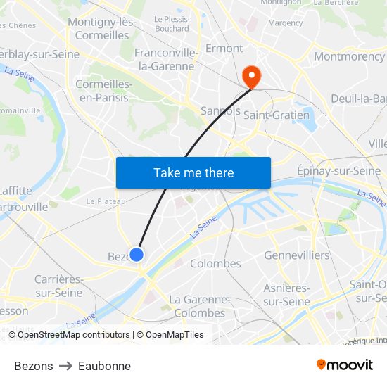 Bezons to Eaubonne map