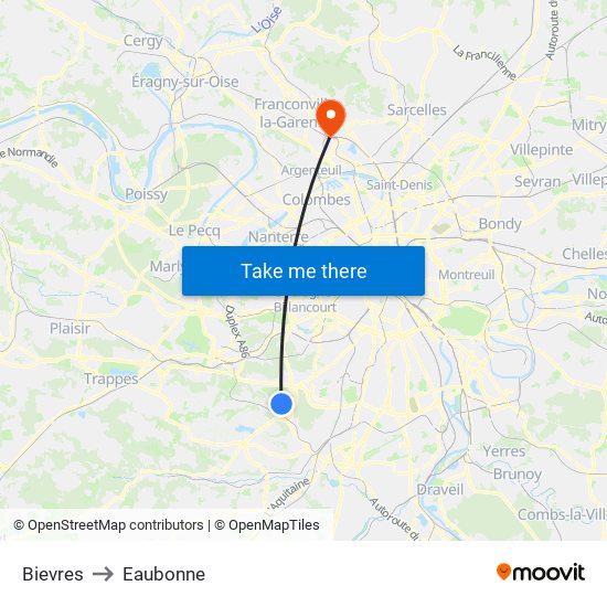 Bievres to Eaubonne map