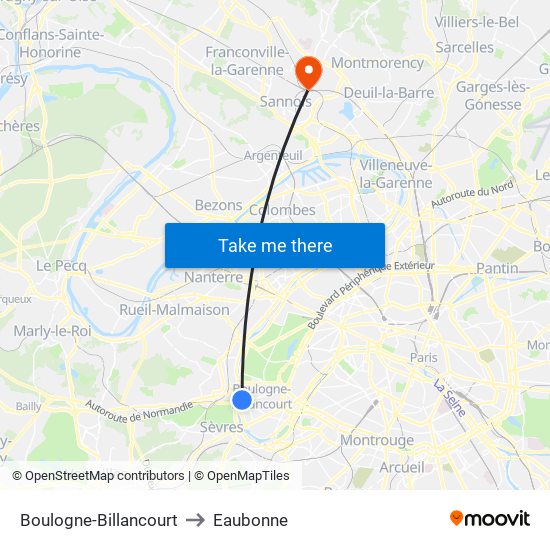Boulogne-Billancourt to Eaubonne map