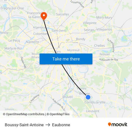 Boussy-Saint-Antoine to Eaubonne map