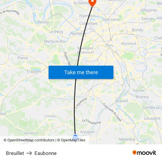 Breuillet to Eaubonne map