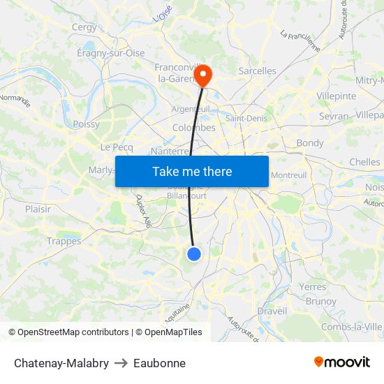Chatenay-Malabry to Eaubonne map