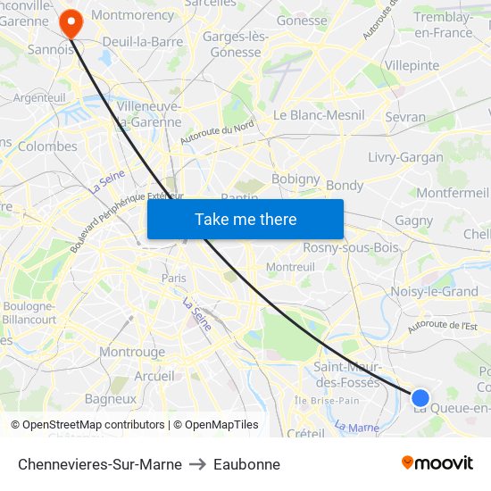 Chennevieres-Sur-Marne to Eaubonne map