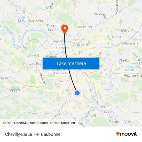 Chevilly-Larue to Eaubonne map