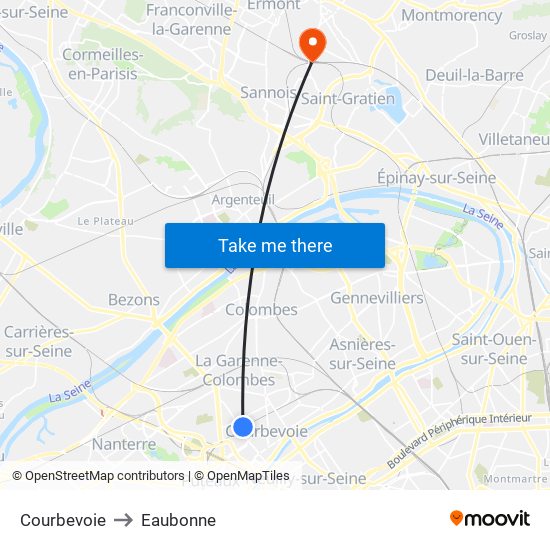 Courbevoie to Eaubonne map