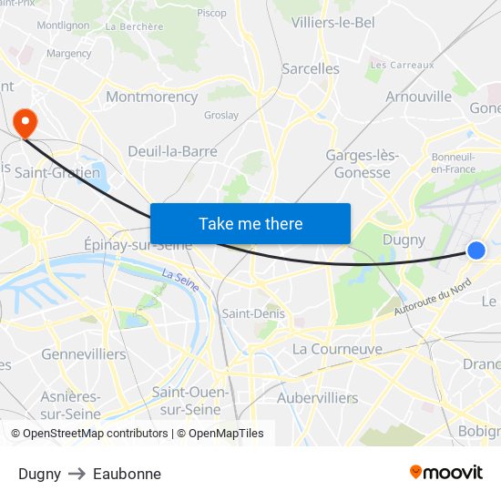 Dugny to Eaubonne map