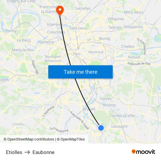 Etiolles to Eaubonne map
