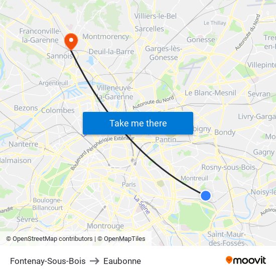 Fontenay-Sous-Bois to Eaubonne map