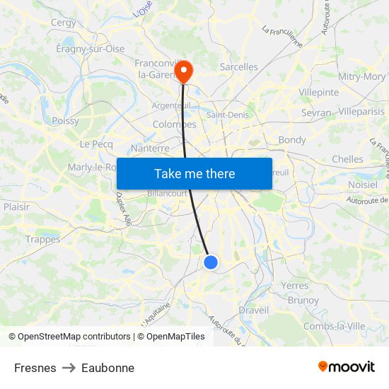 Fresnes to Eaubonne map