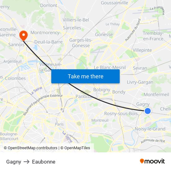 Gagny to Eaubonne map