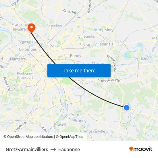 Gretz-Armainvilliers to Eaubonne map