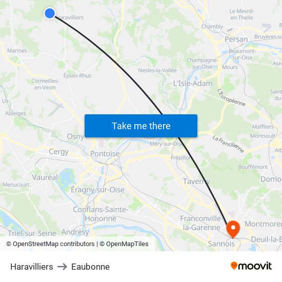 Haravilliers to Eaubonne map