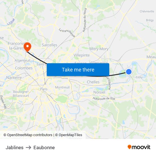 Jablines to Eaubonne map