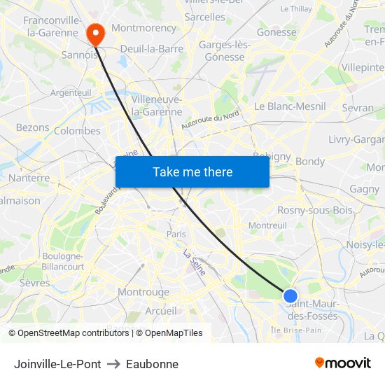 Joinville-Le-Pont to Eaubonne map