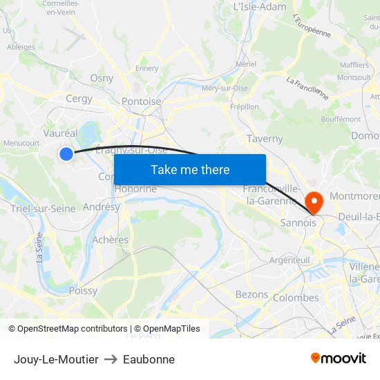 Jouy-Le-Moutier to Eaubonne map