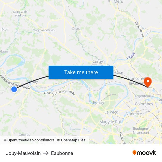 Jouy-Mauvoisin to Eaubonne map