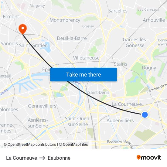 La Courneuve to Eaubonne map