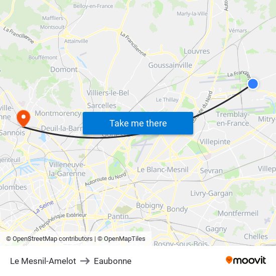 Le Mesnil-Amelot to Eaubonne map