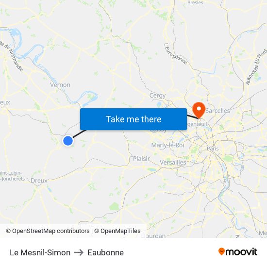 Le Mesnil-Simon to Eaubonne map