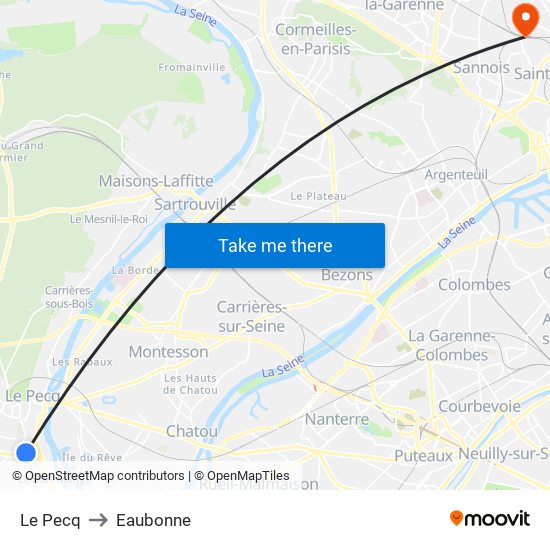 Le Pecq to Eaubonne map