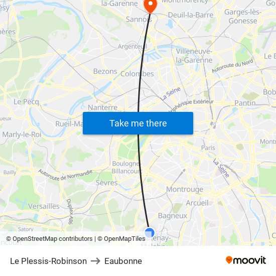 Le Plessis-Robinson to Eaubonne map