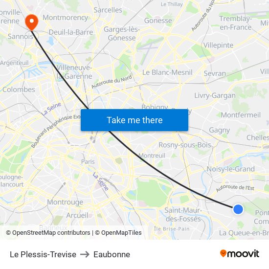 Le Plessis-Trevise to Eaubonne map