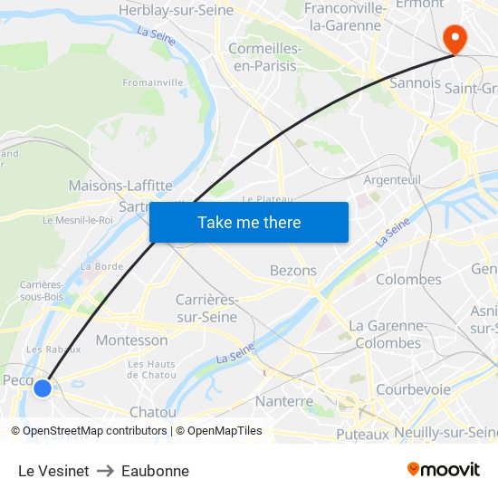 Le Vesinet to Eaubonne map