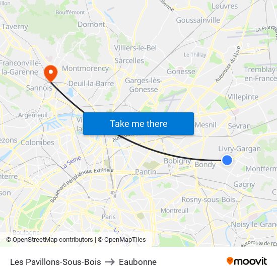 Les Pavillons-Sous-Bois to Eaubonne map