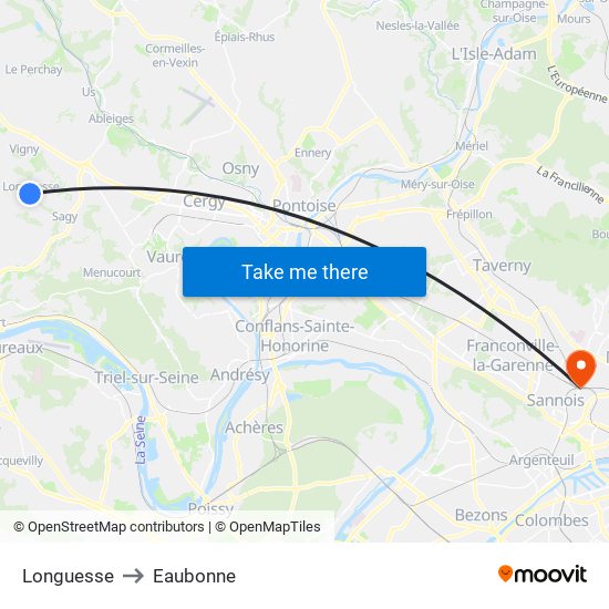 Longuesse to Eaubonne map