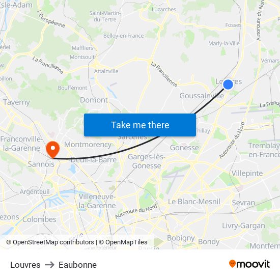 Louvres to Eaubonne map