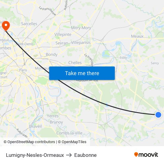 Lumigny-Nesles-Ormeaux to Eaubonne map