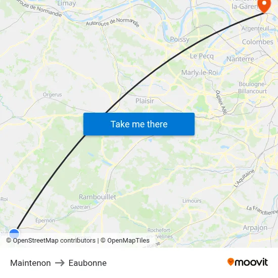 Maintenon to Eaubonne map
