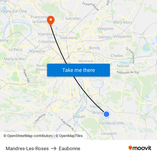 Mandres-Les-Roses to Eaubonne map