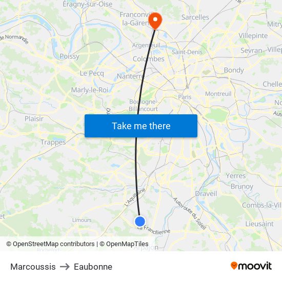 Marcoussis to Eaubonne map