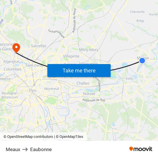 Meaux to Eaubonne map