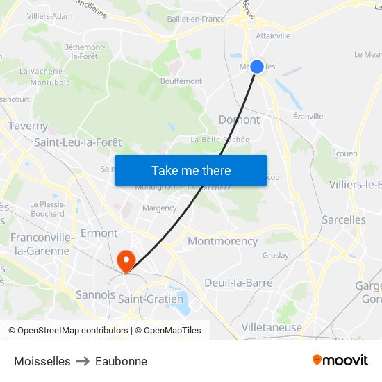 Moisselles to Eaubonne map