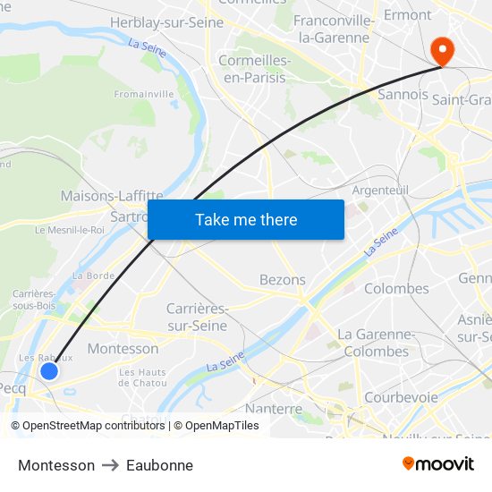 Montesson to Eaubonne map