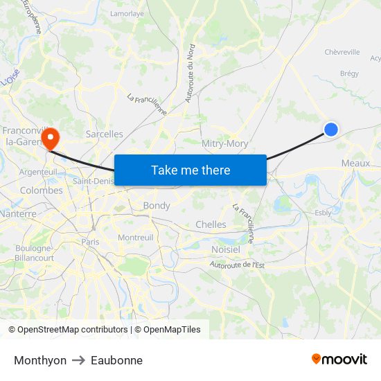 Monthyon to Eaubonne map
