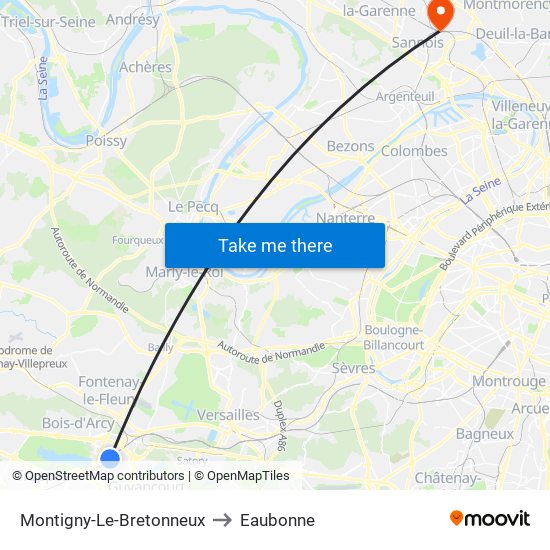 Montigny-Le-Bretonneux to Eaubonne map
