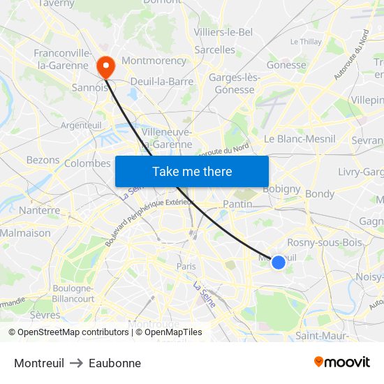 Montreuil to Eaubonne map